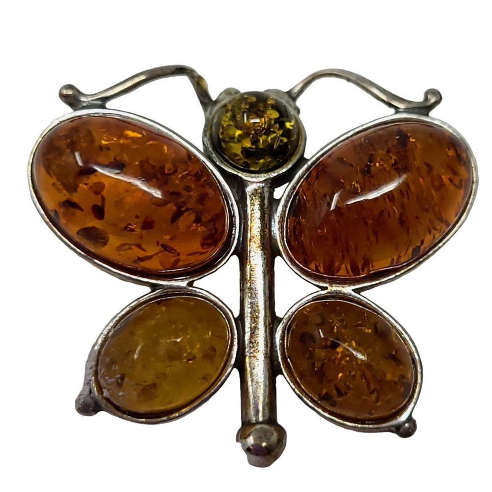 Sterling Silver 925 Butterfly Insect Pendant Faux Stones Womens Jewelry 7697